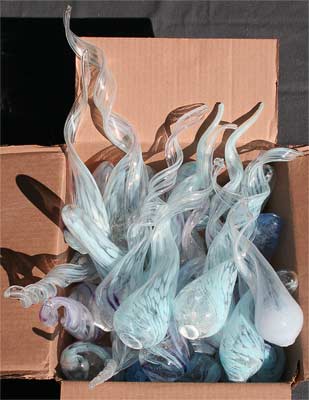 The Deepsea Anemone Table Blown Glass Structures - Sky Blue Spirals